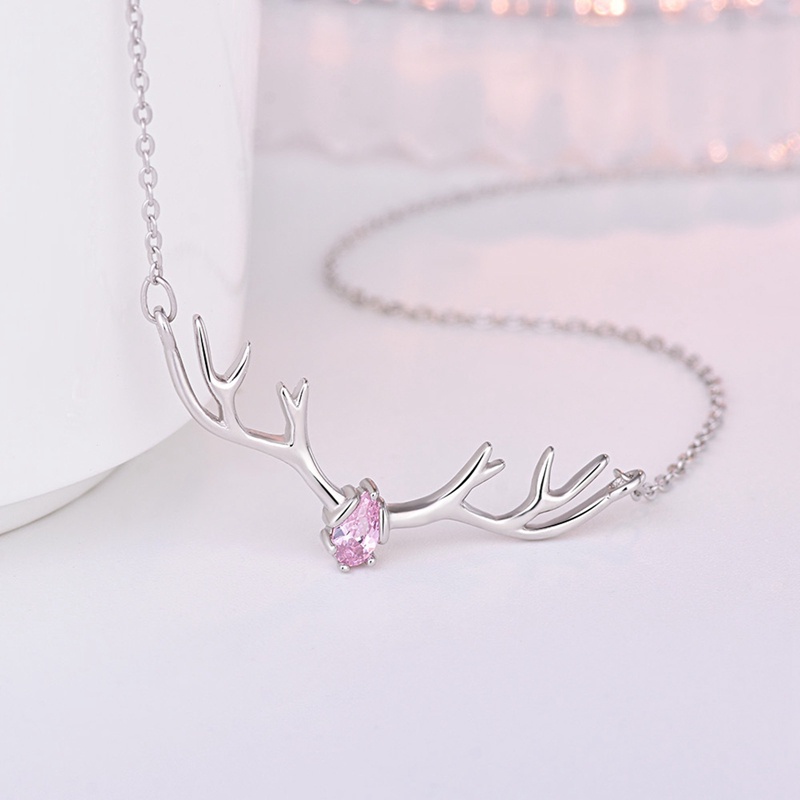 Kalung Rantai Sterling Silver 925 Dengan Liontin Rusa Aksen Batu Zircon Kubik Untuk Wanita