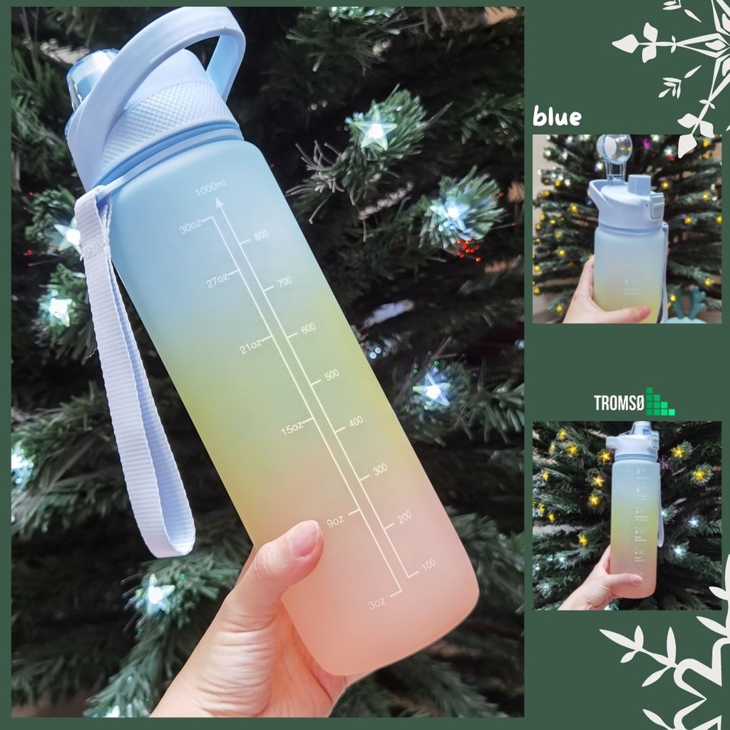 BOTOL MINUM 1 LITER BOTOL MINUM RAINBOW KOREA VIRAL BOTOL MINUM MOTIVASI FREE STICKER 2D DAN 3D