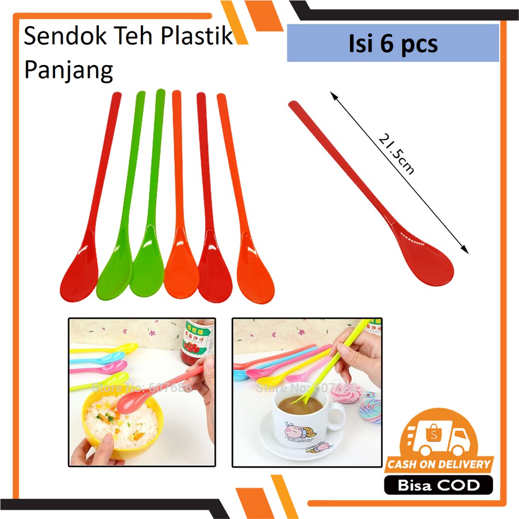 Sendok Teh dan Es Buah Plastik Panjang isi 6pcs