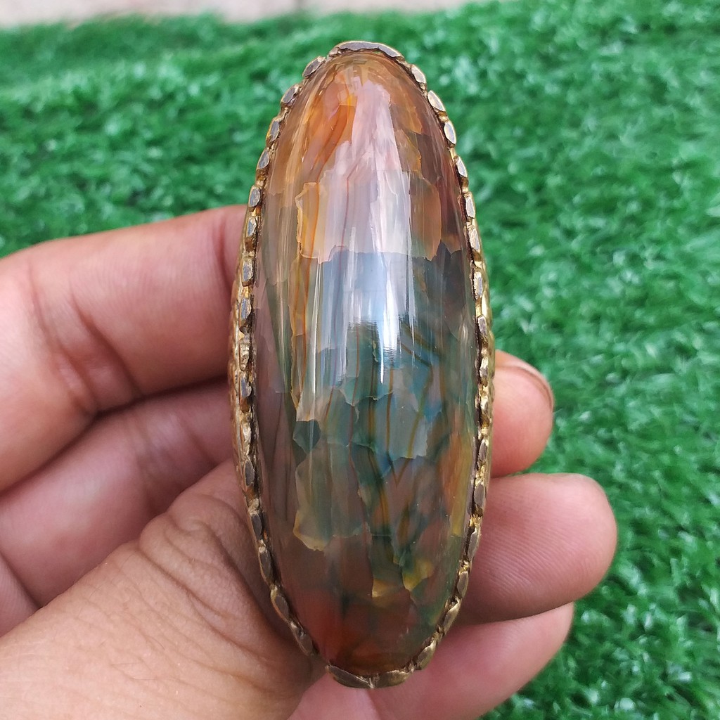 Seni Batu Pandan Hijau Gradasi Kuning Sisik Berkarakter Jumbonya Ajib Dim-55 Ring Tembaga