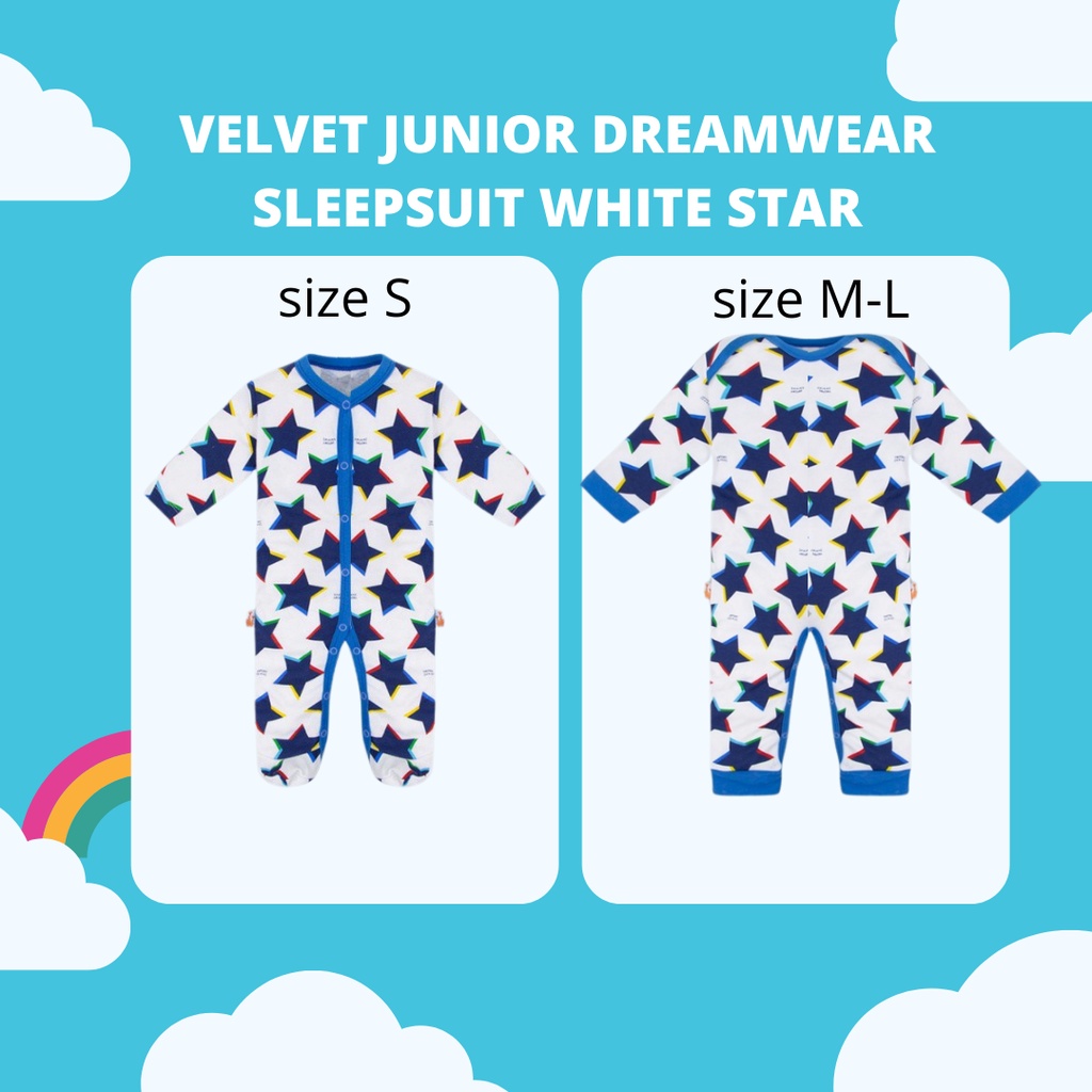 WHITE STAR size S / M / L Velvet Sleepsuit Model Kaki Terbuka Velvet Junior alt vv baju kodok