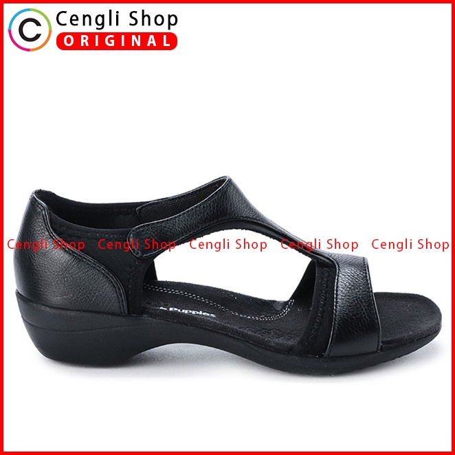 SANDAL WEDGES KULIT HUSH PUPPIES WANITA ORIGINAL TERBARU HITAM HW59