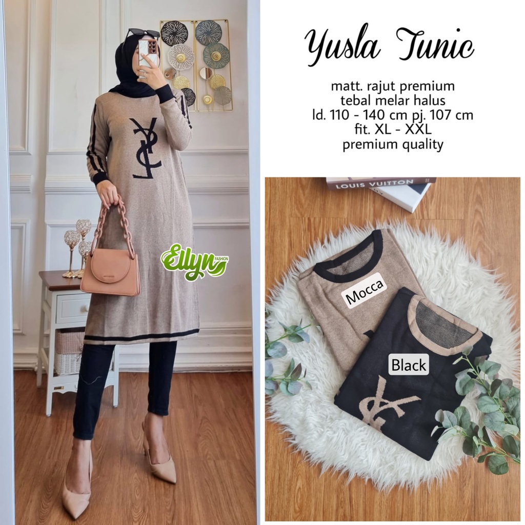 ATASAN TUNIK TERBARU BAJU TUNIK RAJUT BLACK MILO CANTIK LENGAN PANJANG TUNIK RAJUT