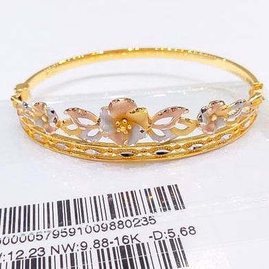 Gelang bulat tangan anak dan dewasa emas asli kadar 700 70% 16k bunga kupu kupu doff 3 warna whitegold gold rosegold