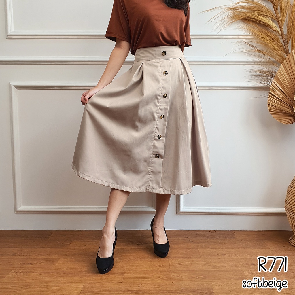Rok polos wanita lebar midi plain skirt R771-6