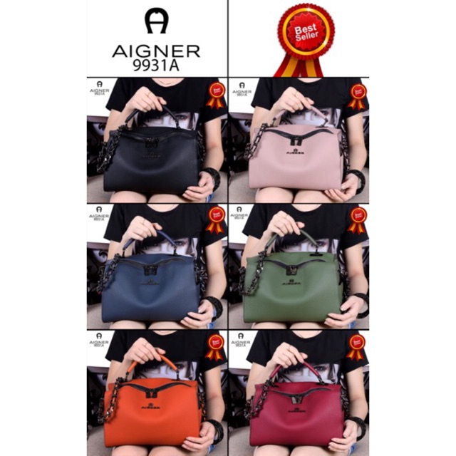 TAS AIGNER 9931A# NEW AIGNER ROMA DOLIN Generbtes MODELINA Like Ori Soft Leather Hardware Black