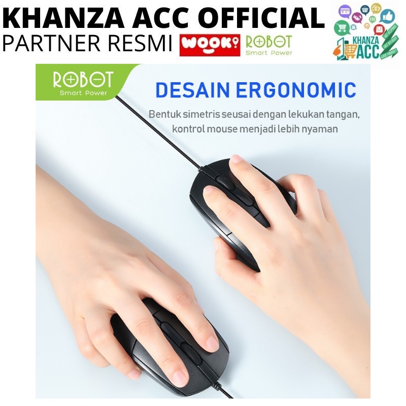 KHANZAACC ROBOT M120 Office Mouse Wired 1000 DPI Ergonomic Design with Anti-Slip Scroll Wheel