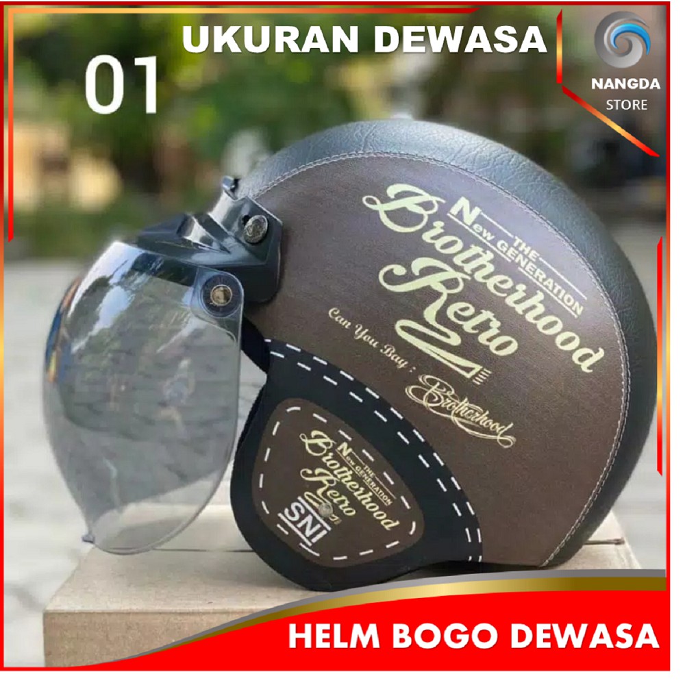 HELM BOGO DEWASA RETRO MURAH SNI KULIT BOGO PRIA WANITA TERBARU ASLI ORIGINAL UNIK KLASIK