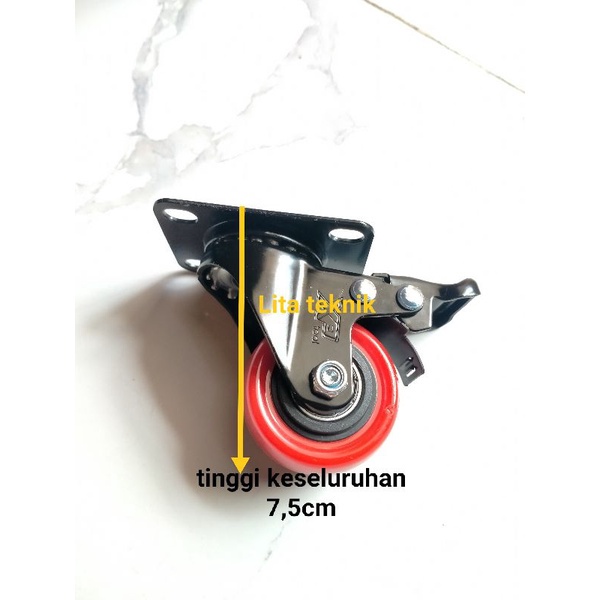 roda rem pu 2 inchi roda etalase casters 2 in rem roda merah satuan