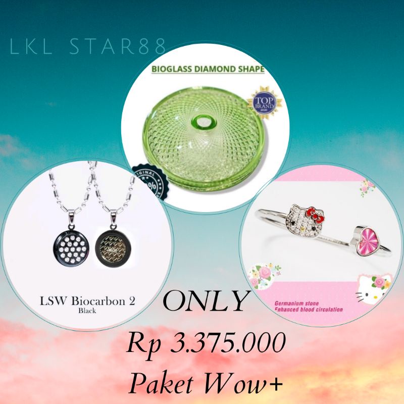 Paket Bioglass Diamond Shape D10 cm + Pendant LSW Biocarbon2 Black + Bangle Hello Kitty ORI MCI