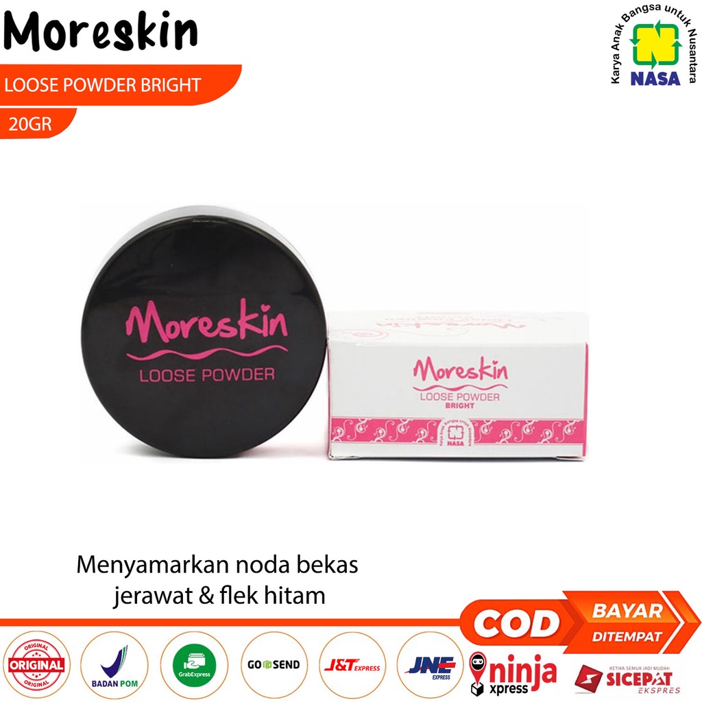 Moreskin Loose Powder Bright Bedak Tabur Penghilang Bekas Jerawat Penghilang Flek Hitam Wajah Bpom