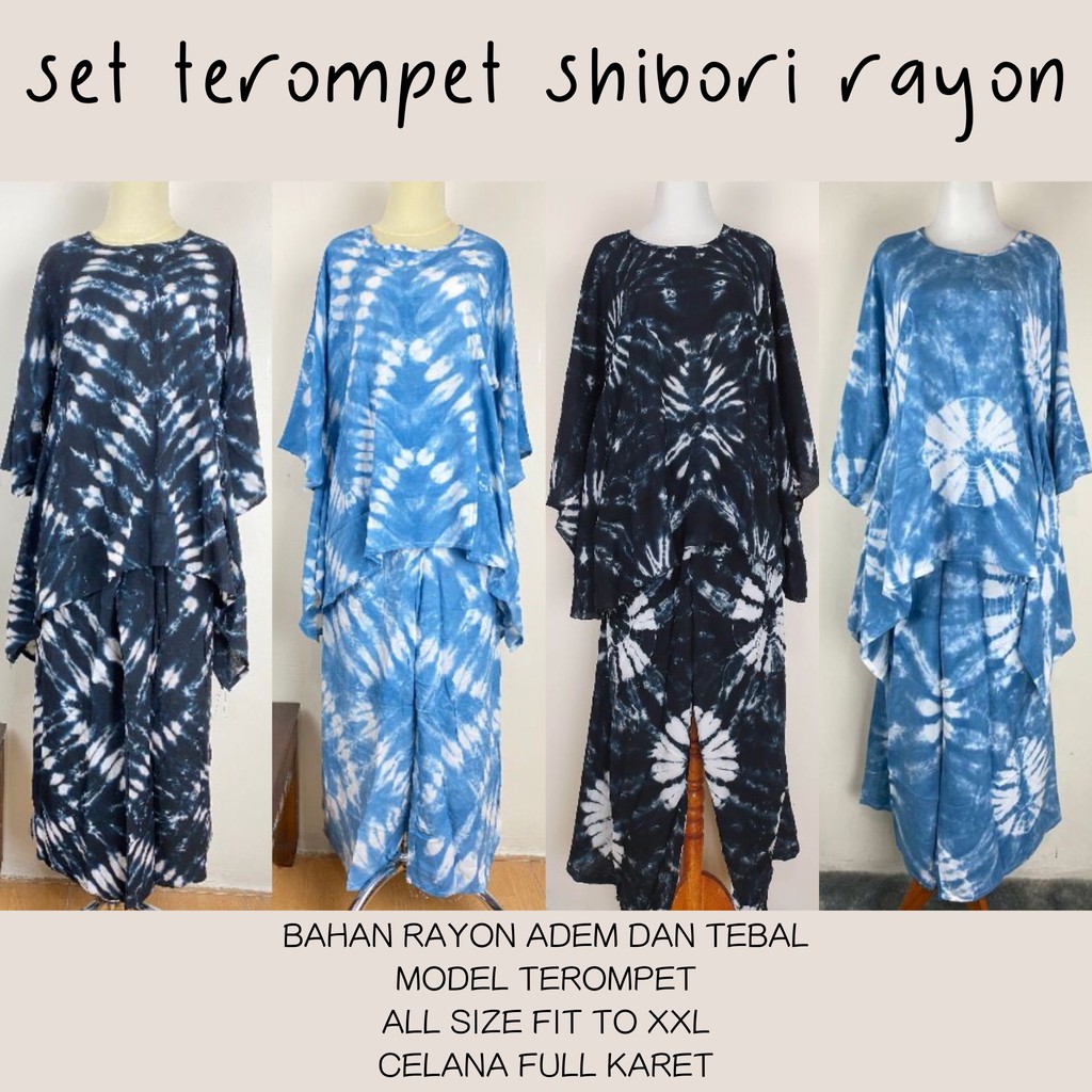 Set Terompet Shibori Rayon Batik Celana Panjang Tie Dye Rayon Daily Setelan One Set Jumbo Pesta