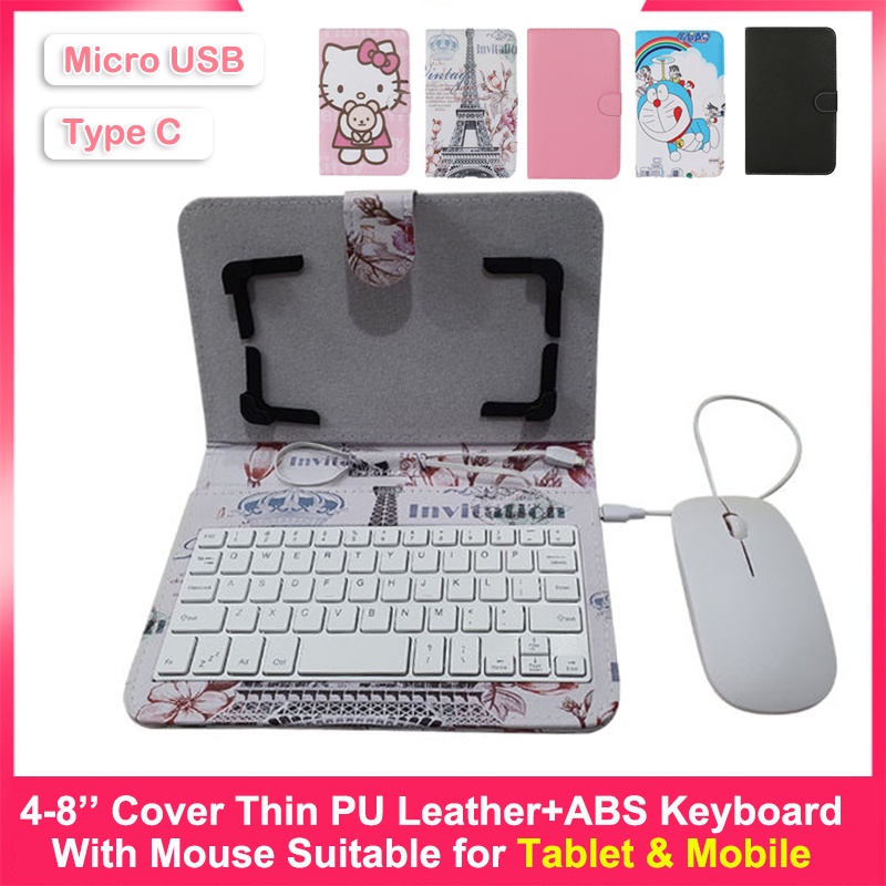 Hadiah Gratis Portabel Tipe-C/Micro-USB Kabel Keyboard Mouse Set dengan Penutup Kulit untuk Ponsel Tablet OTG Universal