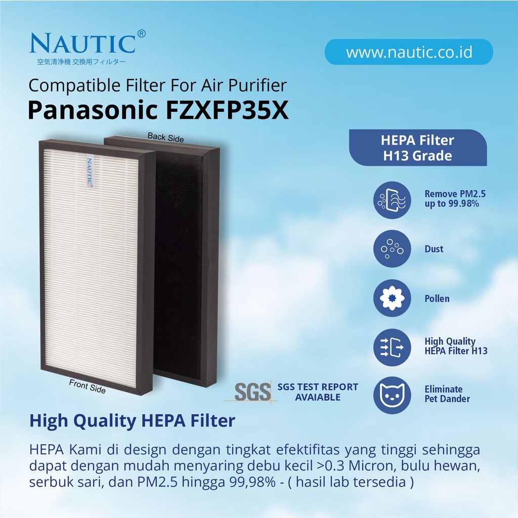 NAUTIC - Filter Hepa + Deo for Panasonic Purifier FZXFP35X F-PXF35X F-PXF35A F-PXF35M F-VXF35R F-PMF35X F-PMF35A F-PXF35M F-VXF35H F-VXF35A F-VXF35M