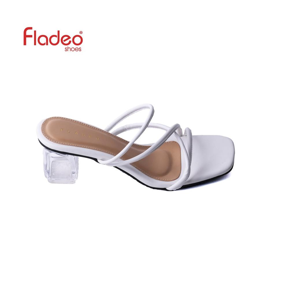 B34W Fladeo D21/LDH368-1WH/Sandal Heels Slide Wanita [ Hak Kaca ] B8W