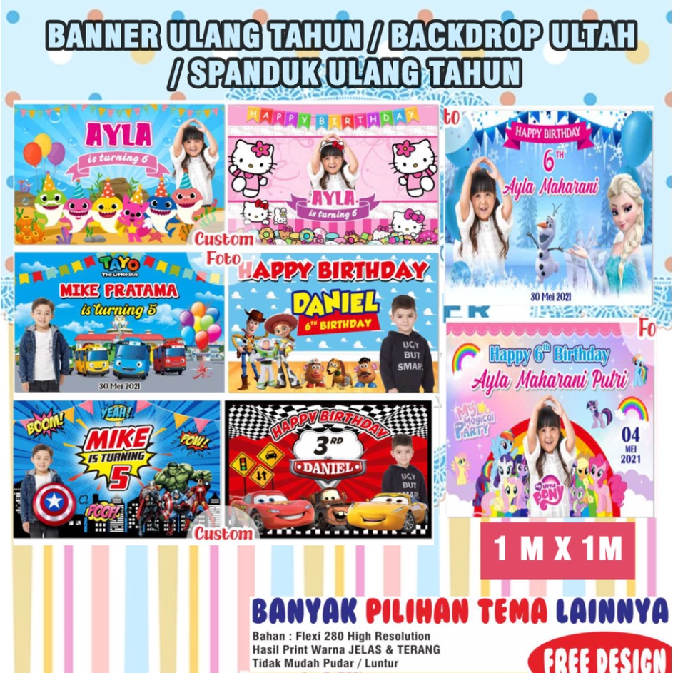 Jual BACKDROP ULTAH /BANNER ULANG TAHUN/ SPANDUK ULANG TAHUN CUSTOM 1 M