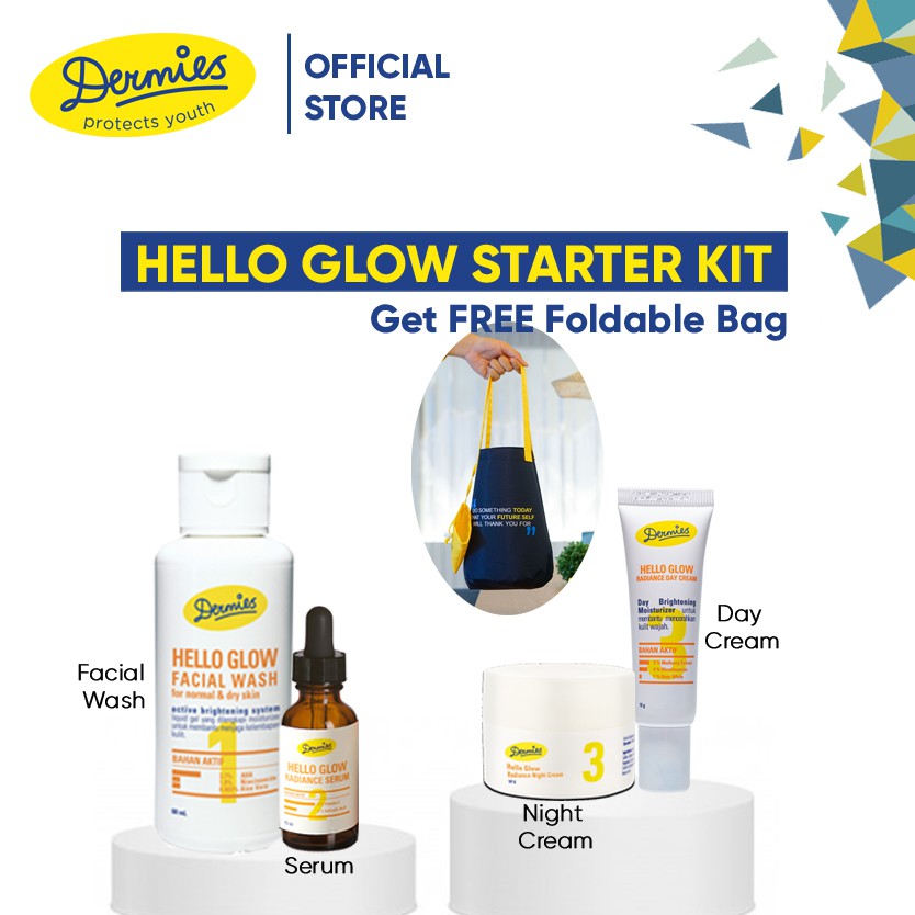 

Dermies Hello Glow Starter Kit - Free Foldable Bag