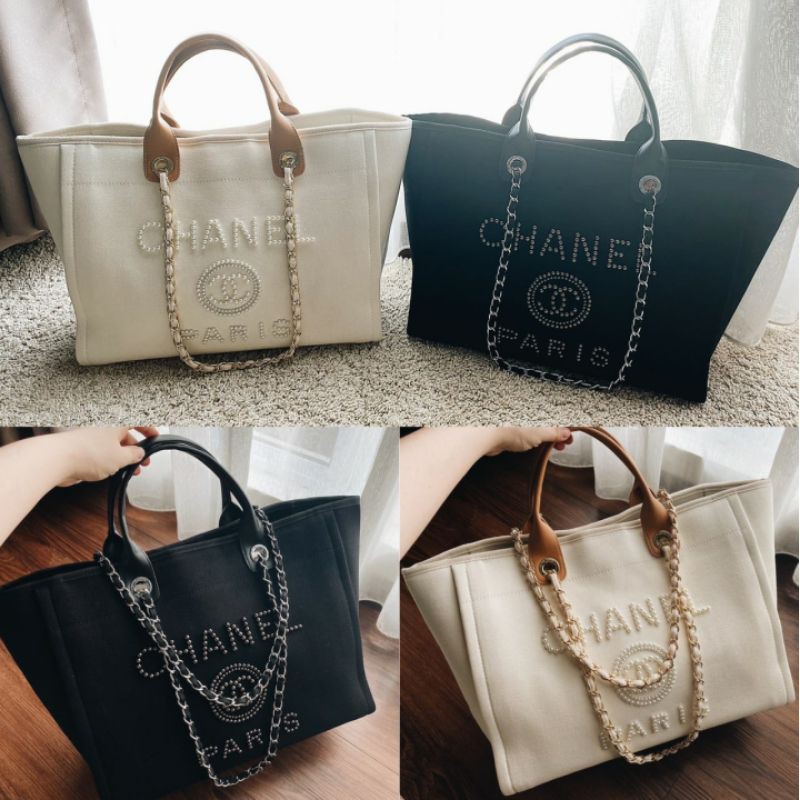 Chanel Pearl Logo Deauville Large Shopping Tote Bag( harga sdh termasuk pajak )