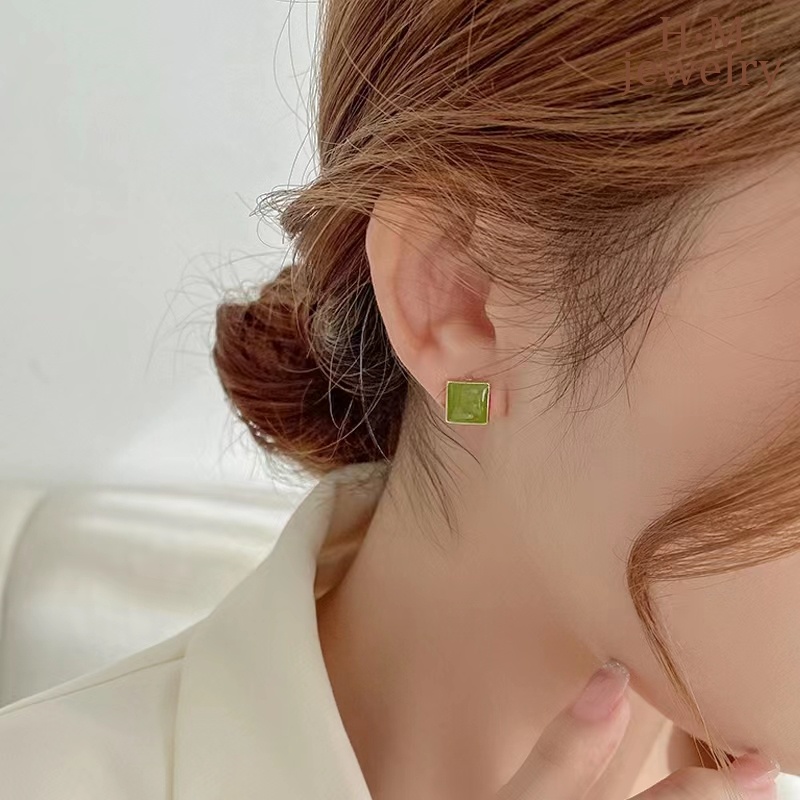 Anting Tusuk Sterling Silver 925 Simple Warna Hijau Untuk Wanita