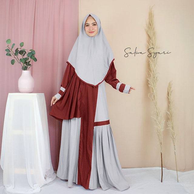 RT Long Dress Gamis Syari Set Khimar | Adriana by Salwa Syari | Gamis Muslim | Gamis Busui Promo