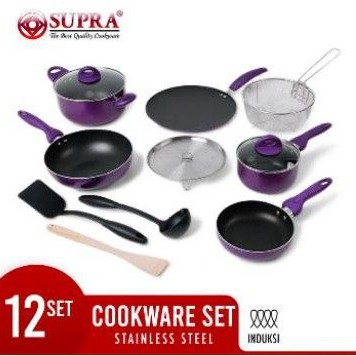 Wajan set/ Panci set/ SUPRA Rosemary Cookware Set Alat Masak 12 Pcs - Ungu/Merah