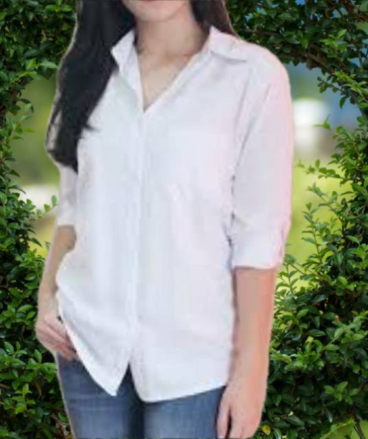 Kemeja formal wanita stretch  panjang putih polos