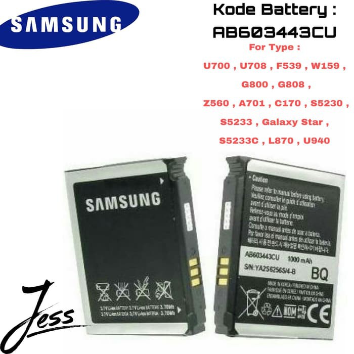 Baterai Battery Original Samsung U700 U708 F539 G800 G808 AB603443CU