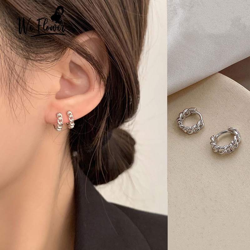 We Flower Anting Hoop Rantai Twisted Bahan S925 Silver Metal Bentuk Geometris Untuk Wanita