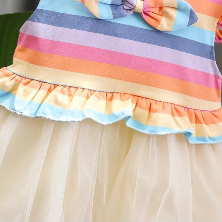 Juragan Junior [COD] Rainbow Baju Dress Tutu Anak Perempuan Lengan Bahan Katun Usia 1-3 Tahun