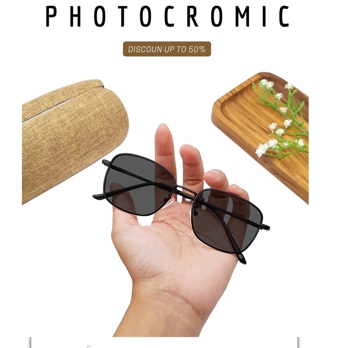 [BONUS BOX] Kacamata Potocromic 2 in 1 Kacamata Photocromic Antiradiasi  Hitam Fashion Unisex  Pria dan Wanita