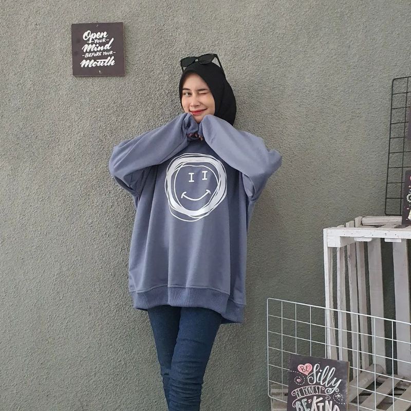 Sweater crewneck Jumbo Besar 2XL SMILE / Switer Oversize Oblong