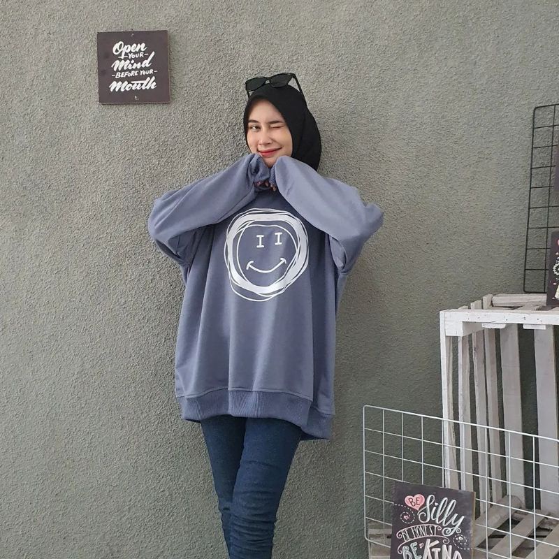 Sweater crewneck Jumbo Besar 2XL SMILE / Switer Oversize Oblong