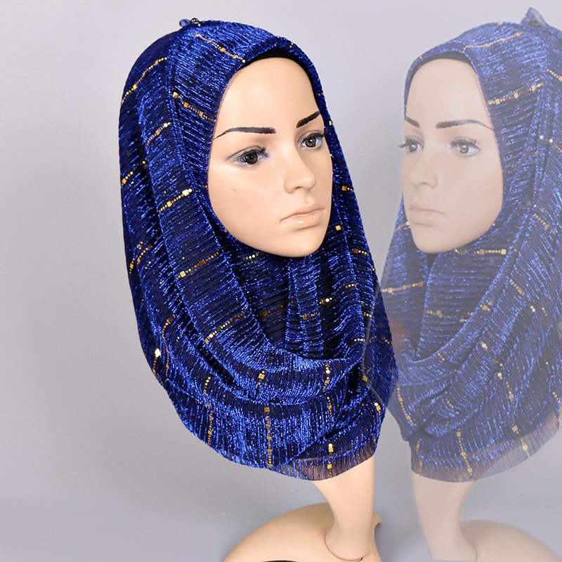 New silver silk head scarf, sequined thin, breathable scarf head scarf jilbab instan
