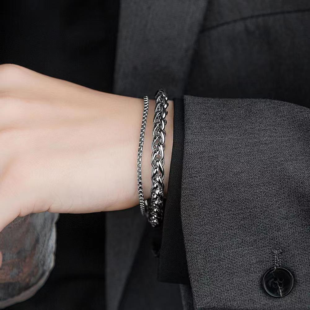 Gelang Ganda Bahan Titanium Steel Gaya Korea Untuk Pria Dan Wanita