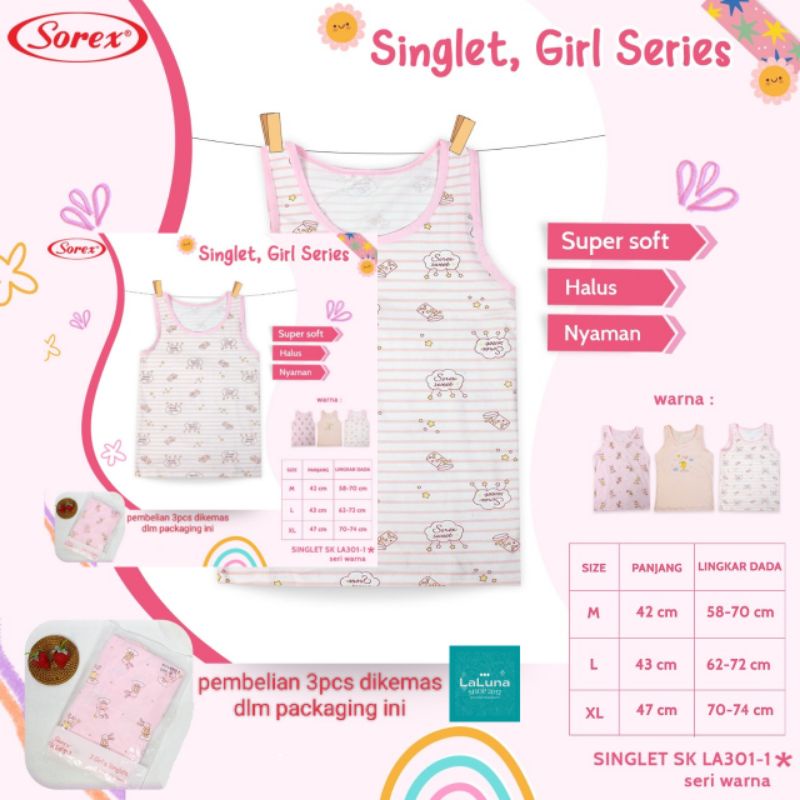 Sorex kids singlet anak perempuan SK LA 301-1 M,L,XL harga perbiji bukan per pak