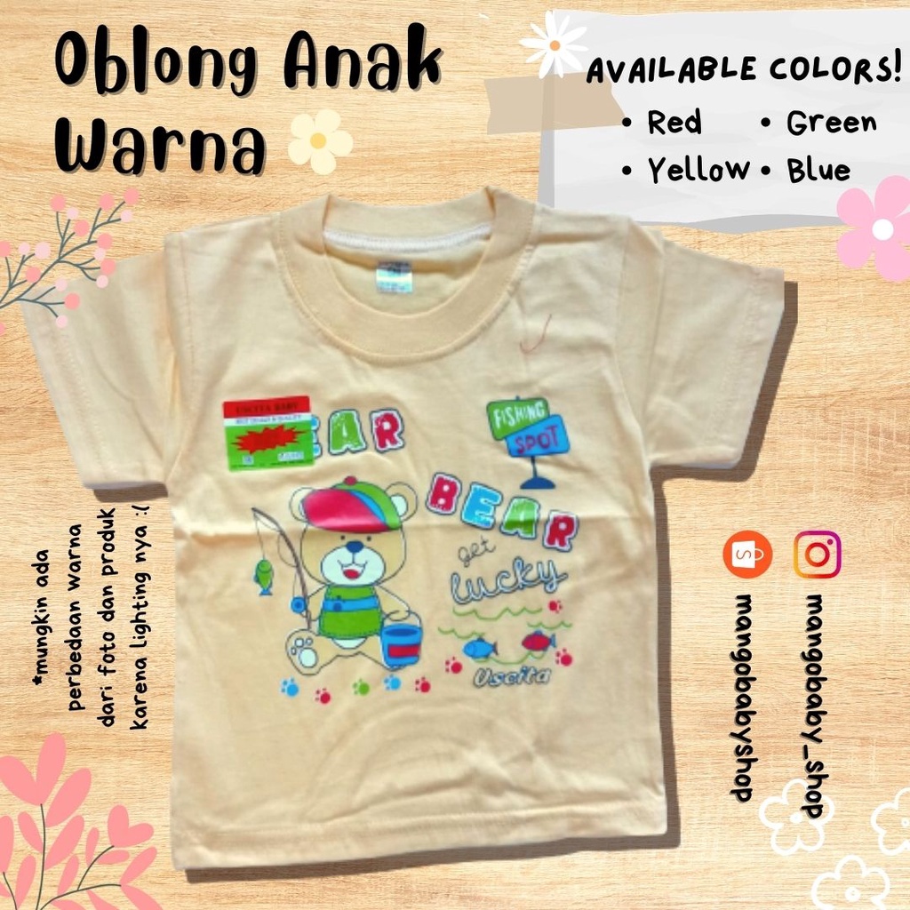 USCITA BABY | ATASAN OBLONG LENGAN PENDEK WARNA ANAK KIDS MOTIF FISHING SPOT BEAR UKURAN M L