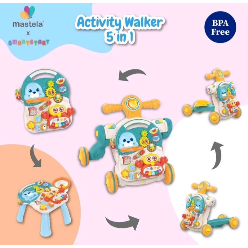 Mastela smartstart 5 in 1 activity walker / alat bantu jalan bayi