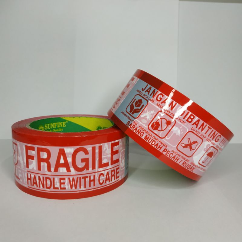 

Lakban Fragile 2 inch 100 yard Kombinasi 2 Warna Merah Putih (SUNFINE)
