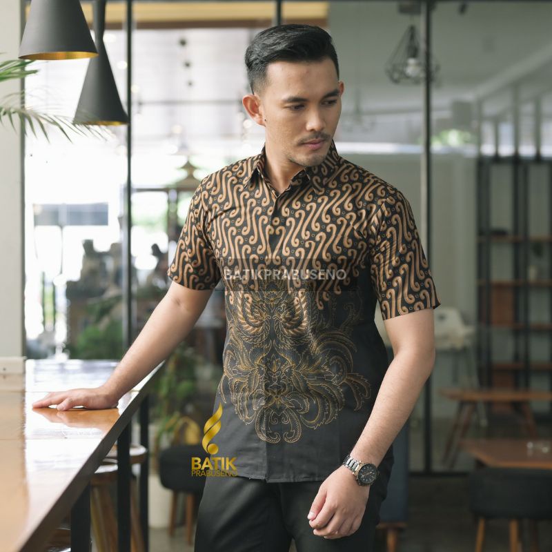 PRAYATA KEMEJA BATIK LENGAN PENDEK ATASAN BATIK MODERN ANAK MUDA HEM SLIMFIT BATIK SOLO PREMIUM BAJU