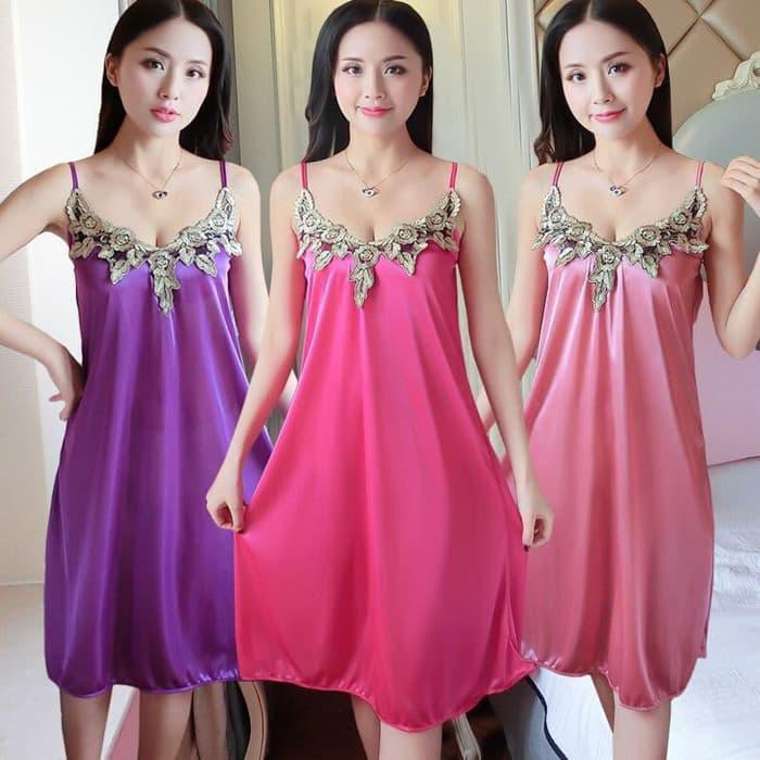 BAJU TIDUR SEXY TERBARU DASTER WANITA DEWASA SATIN VELVET IMPOR MOTIF BUNGA 130