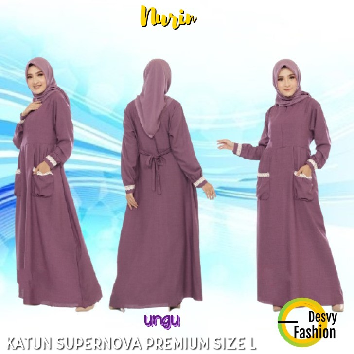 Model baju gamis remaja terbaru 2021 Original NURIN, Dress Muslim Kekinian Polos Simple