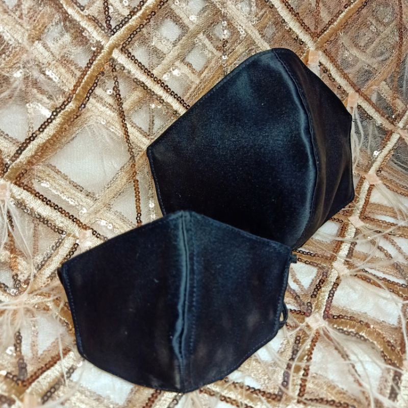 Masker Kain Hitam Polos Anak / Dewasa  / Couple 3 Lapis dengan Filter Spunbond