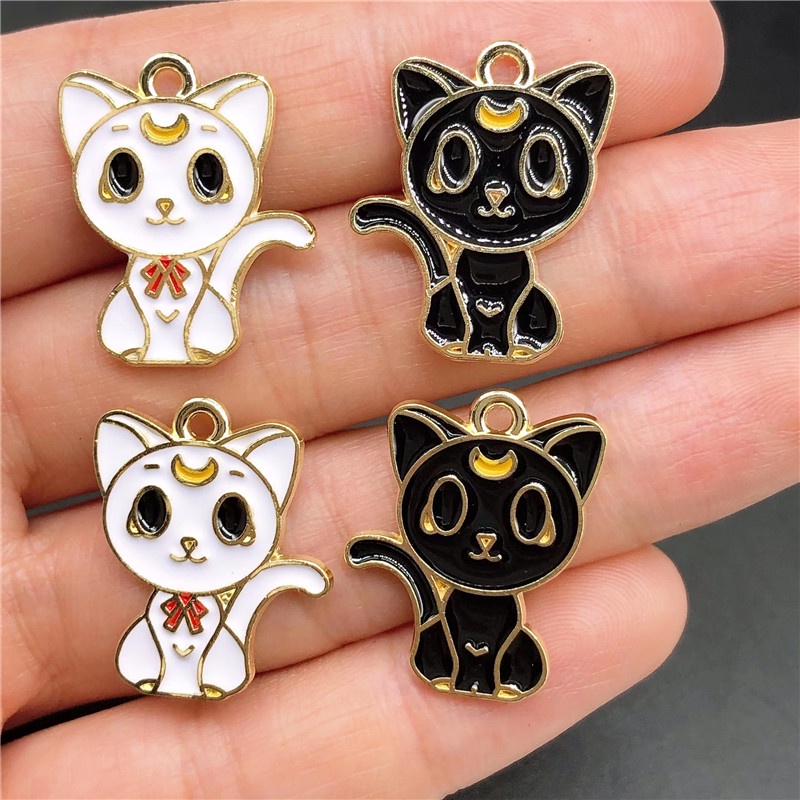 4pcs Liontin Enamel Handmade Bentuk Kucing Bahan Alloy Untuk Membuat Perhiasan Charms