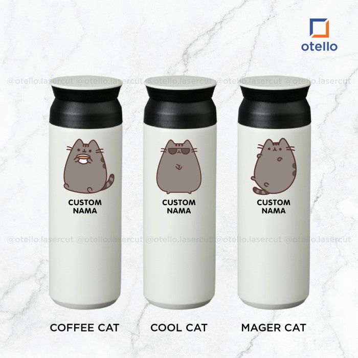 Custom Tumbler Kucing Pusheen Cetak Nama Print Botol Minum Termos Anak