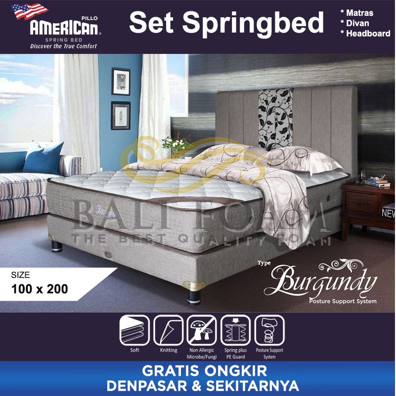 Set Kasur Matras American Pillo Spring bed Type Burgundy 100