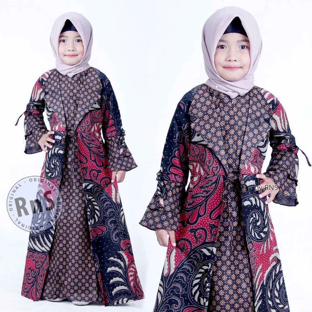 Batik couple keluarga modern terbaru set couple batik keluarga gamis jumbo Puser merah-GAMIS ANAK