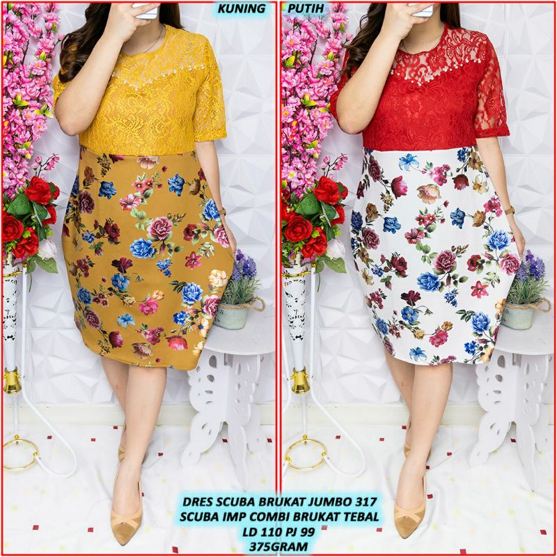 New!! Dress wanita/dress scuba wanita brukat/dress natal/dress gereja