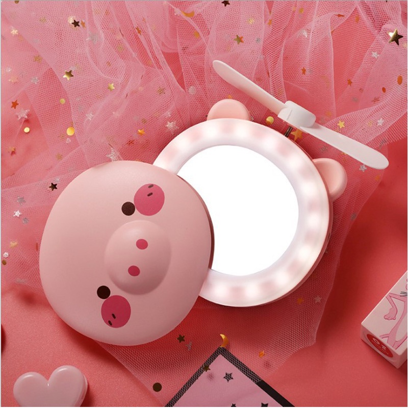 2 In 1 Cermin Makeup Lipat Portable Dengan Lampu Led + Kipas Angin Mini Untuk Travel