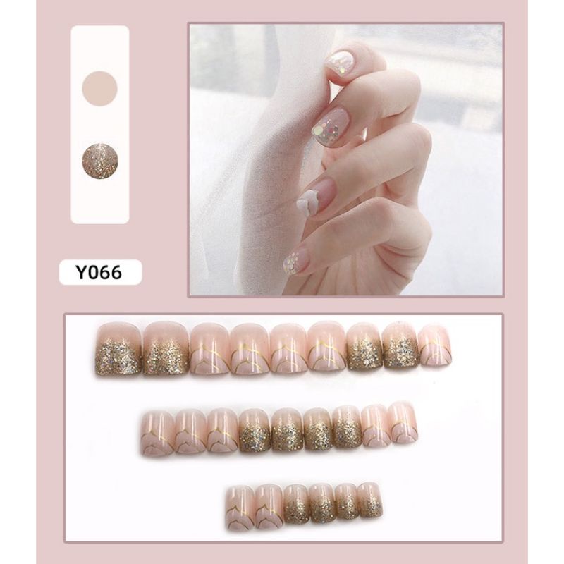 Set Kuku Palsu 24 Pcs Gratis Lem Fake Nail Art Tahan Air