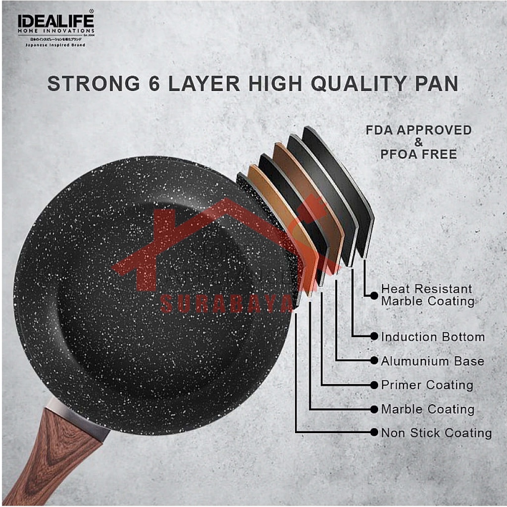 IDEALIFE Panci Penggorengan Deep Fryer Pan / Frypan Cookware + Oil Rack + Spatula + Tutup Kaca 24CM IL-24DFP / 28CM IL-28DFP